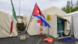 El hospital provisional en Crema, al sureste de Milán, en el que laboraron médicos cubanos enviados a combatir el coronavirus en Italia. (Miguel Medina/AFP)