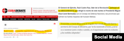 Cubadebate sobre "participación" de Raúl Castro en el Consejo de Defensa Nacional.